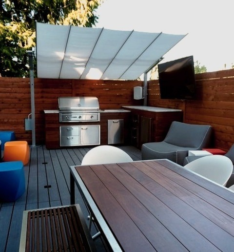 Seattle Covered DeckMid-sized Minimalist Deck Photo With An Awning