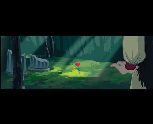 catchkat:Panels from my “Scarlet Flower” color script. These are some of the important moments in th