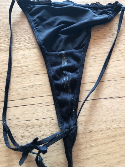 heryummypanties: Wife’s dirty g strings. Who wants a sniff?