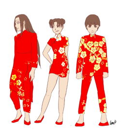 oceanabluart:  Transparent Team Gai rocking Chinese outfits. Inspired by this. Dress pattern inspired by this and this. 