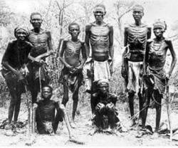 kiecho:  When the Germans invaded Namibia to steal the land, the Herero were driven west, into the Kalahari desert, to expire. German guards were stationed at waterholes so the people couldn’t drink; many wells were deliberately poisoned. In the searing