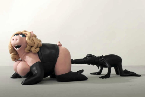 21st-digit:  Yep, we always knew Miss Piggy was dominant, so it makes sense that, in private, Piggy was fisting Kermit senseless. Mistress Piggy Rocks! Where do I buy these sculptures? 