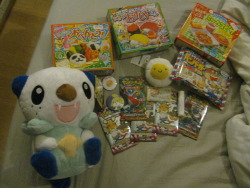 things i got at the con i found one of those sample packs of pokemon cards just laying on the floor so oops also ive been looking for that korean oshawott for years so im very pleased