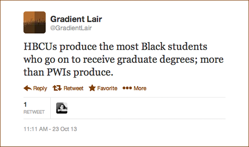 gradientlair:  The stats in my tweets above on HBCUs came from the article Historically