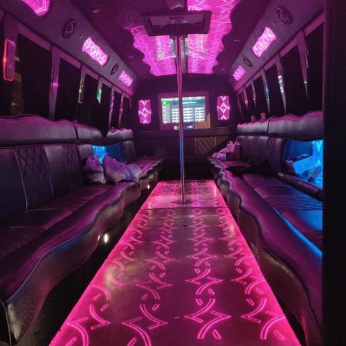 Inside the PAQ Pearl Party Bus I drive on Friday and Saturday nights… Let me know if you want
