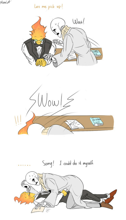 redkammy: mooncatyao:  [Fall down] Grillby & little Sans This is the next part about [Adult] <First part>(Previous)/(NEXT)[GLS timeline]​  I bet later on Sans remembers this and slowly, embarrassingly comes to a realization. (o////o) 