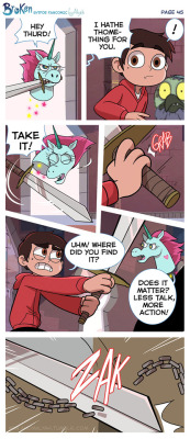 anomalyah:    COVER][PREVIOUS PAGE][NEXT PAGE]     “Hey thurd,” Pony Head yelled with a determined look and a sword in her mouth. Her sudden appearance caused Marco and Ludo to turn in confusion. “I hathe thomething for you. Take it!”As Marco