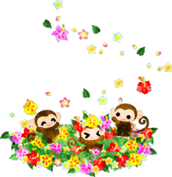 フリーのイラスト素材 可愛いお猿さん ハイビスカスの花畑 Free Illustration フリー素材のatelier B W 加工 印刷 商用利用可能