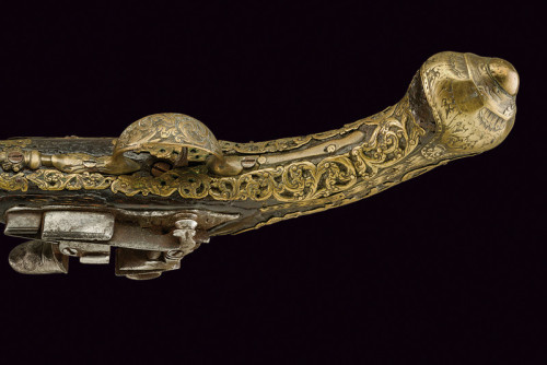 Ornate brass mounted miquelet pistol originating from Sardinia, early 19th century.