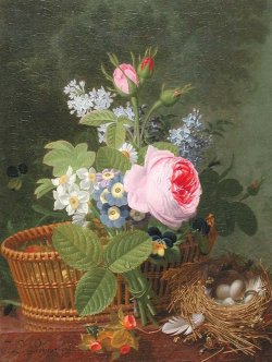 art-and-things-of-beauty:  Jean Louis Prevost (ca.1760-after1810) - Still life with flowers and bird’s nest, oil on canvas, 30,5 x 39,4 cm. 1795. 