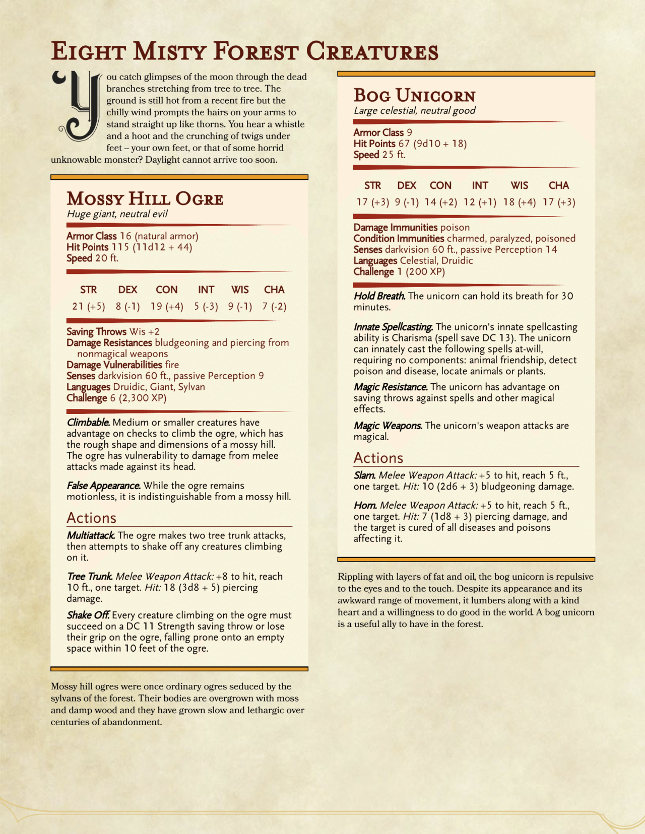 Rpgs Like D D Dnd 5e Homebrew Misty Forest Monsters By