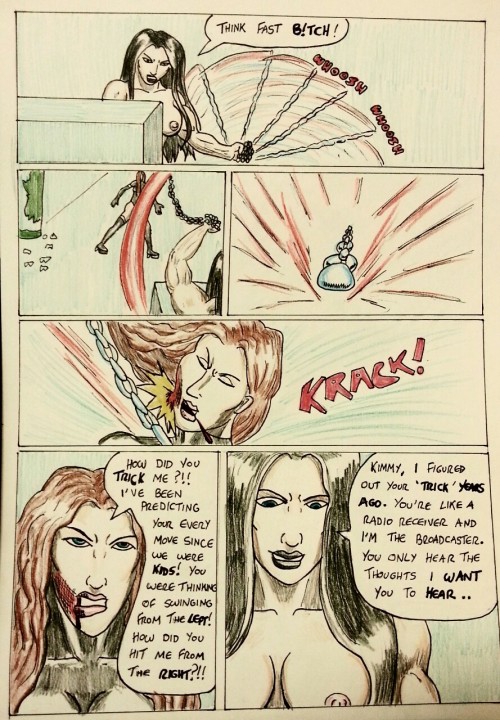  Kate Five vs Symbiote comic Page 80   Kate kicks some sisterly ass! Big reveal that Kate has the drop on Kimberly’s ‘psychic’ powers for years!! Stay tuned for the next page to find out what happened to Ghede Nibo, the symbiote!