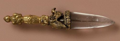 sartorialadventure: Ritual Dagger, 17th century or earlier, Eastern Tibet, Kham region. Gilt copper 