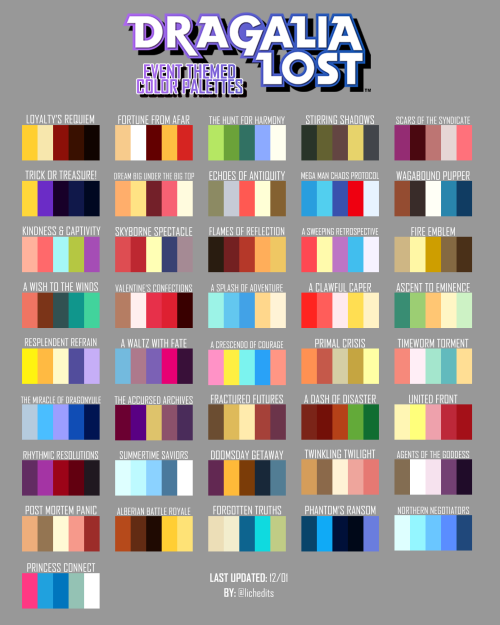 lichedits:i decided to make a bunch of color palettes based on the dragalia event banners because i 