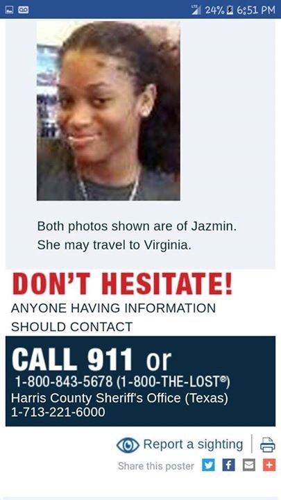 fangsandrobots:  toinfinityandbaeyond: fatabulousme:  madeintheam:  blackraystyles:  nnennajarae:   heylookitsarevolution:   fangsandrobots:  Please help find my sisters best friend Jazmin. We’ve just been informed that she’s been missing. Please