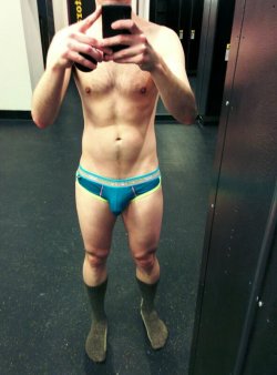 underwearguy:  I remember getting caught taking this selfie in the gym 