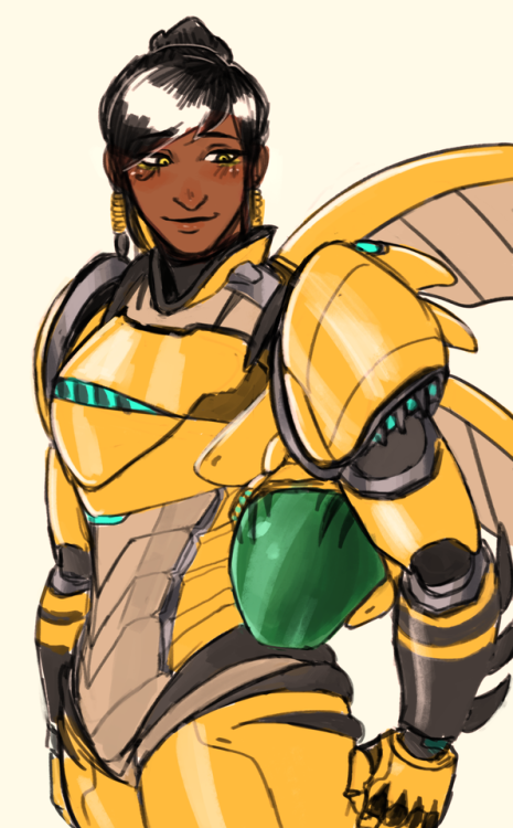 genjibunnymada: Drew a few more Skin requests during stream!!! They are (in order) - Raptorion Widowmaker, B.va Pharah and Punk Mercy 