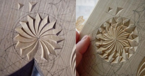 tatbalcarvings:The base on the left and the completely carved pattern on the right .p.s. Do you like