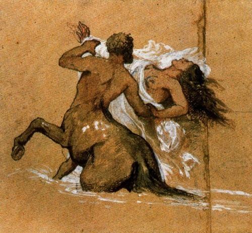 bangarang-bro:  I like Arnold Böcklin because if he thought a painting could use a centaur in it, he painted a centaur in it. And most paintings needed centaurs.I can respect that.Centaurs fighting, always good. Painting a blacksmith? Clearly he can