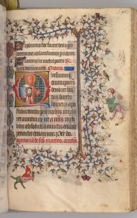 cma-medieval-art:Hours of Charles the Noble, King of Navarre (1361-1425): fol. 267r, St. Bartholomew, Master of the Brus