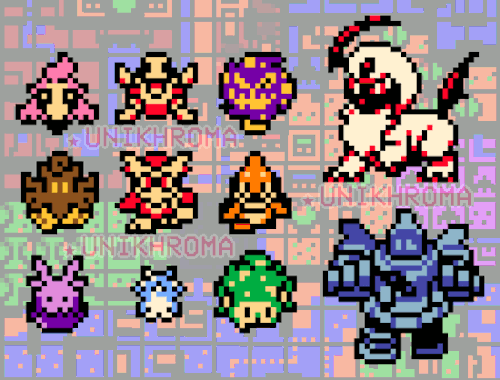 unikhroma:pokemon in the style of the legend of zelda oracle series games (and link’s awakening)! gonna try making pokemon in other sprite styles also yippeeeee