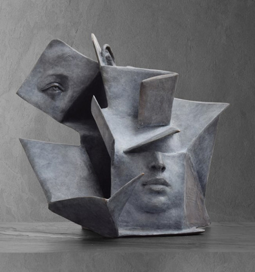 Paola Grizi (Italian, b. 1968, Rome, Italy) - 1: Cubic, 2017, Bronze  2: Dreaming, 2017, Terracotta 