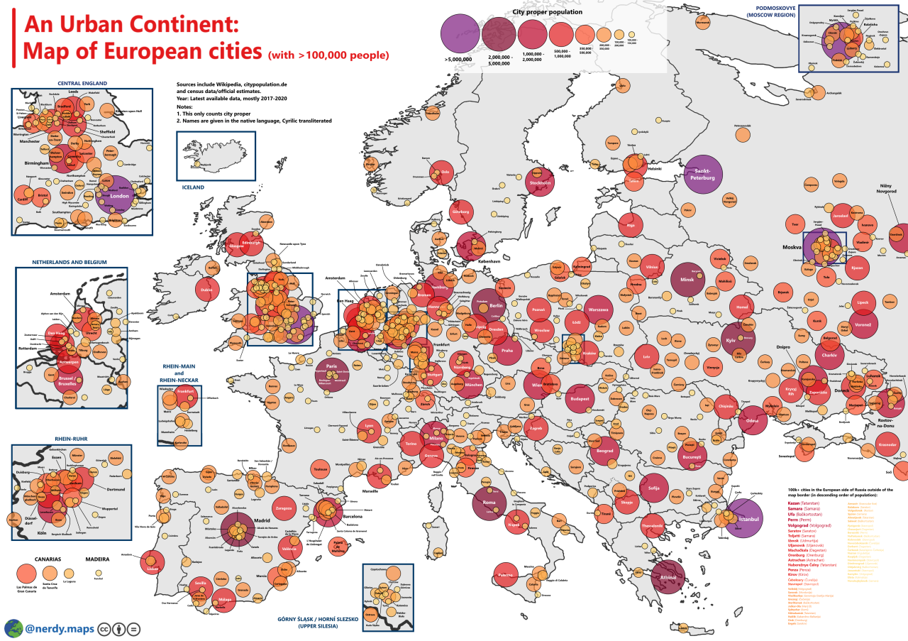 A map of every 100k+ city in Europe