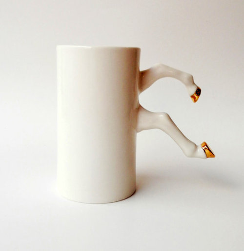 etsy:  A mug with kick: Ceramic mug with gold hooves by barceramics. 