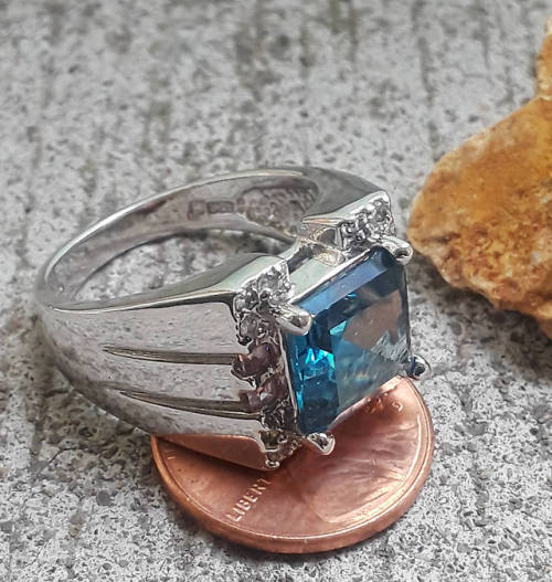 London Blue Topaz & CZ Sterling Silver UniSex Ring by Laura Ramsey————-I