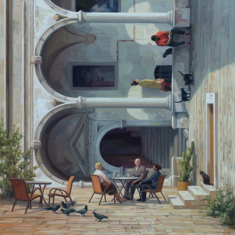 “Plaza” (2023), oil on canvas, 61 × 61 centimeters