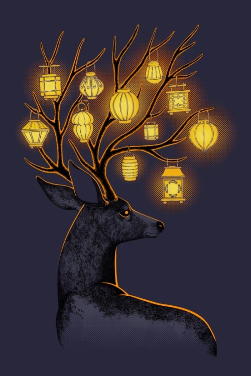 witchyexperiments: bestof-society6: ART PRINTS BY FREEMINDS Celestial Camping 2 Magic Tree Kitsune M