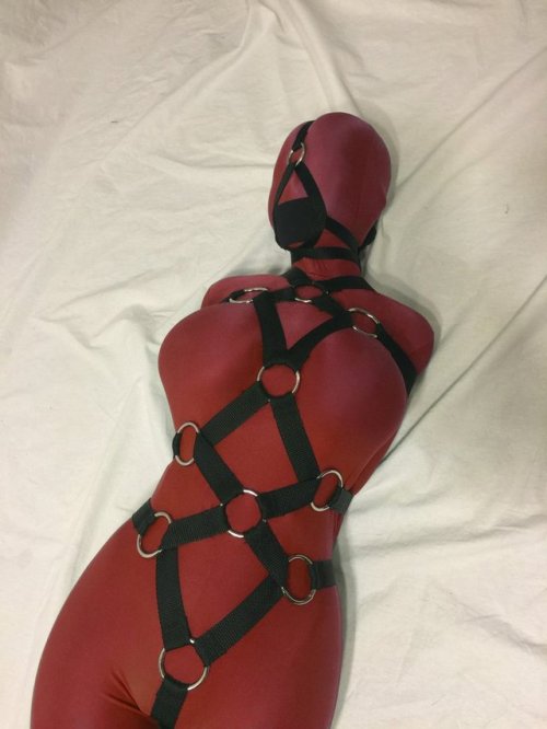 hexthings:  Scarlet Zentai Strapped part2