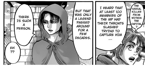  Shingeki no Kyojin Chapters 51, 54, & 57Levi’s knowledge that all three Ackermans can potentially (Or already) fall into the definition of “serial killers”  It’s interesting that the observations come exactly three chapters