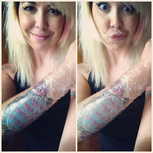  Just came from retouching my tattoo 😛😊#sillyface #caiasuicide #tattoos #blonde 