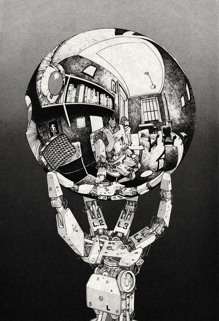 magictransistor:  Katsuhiro Ōtomo (大友 克洋), Bionic hand with reflecting sphere