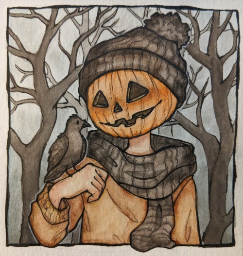 scrowkin: “Hey Little Crow”. i drew this one for half halloween!Happy Half-Halloween!￼