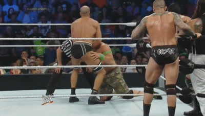 John Cena all up in Cesaro’s crotch. Looks like Cesaro doesn’t mind either ;)