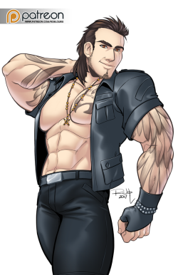 firesideden:  Gladio from FFXV. I’m just happy I didn’t have to do his back…Why tattoos? Why *sob* Aside from that I really enjoyed doing the sheen on his jacket and pants.The three pinups after this are teasers; the full versions are available