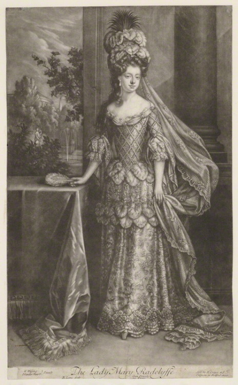 Mary Tudor, Countess of Derwentwater, dressed for a masked ball, by Bernard Lens after Jan van der V