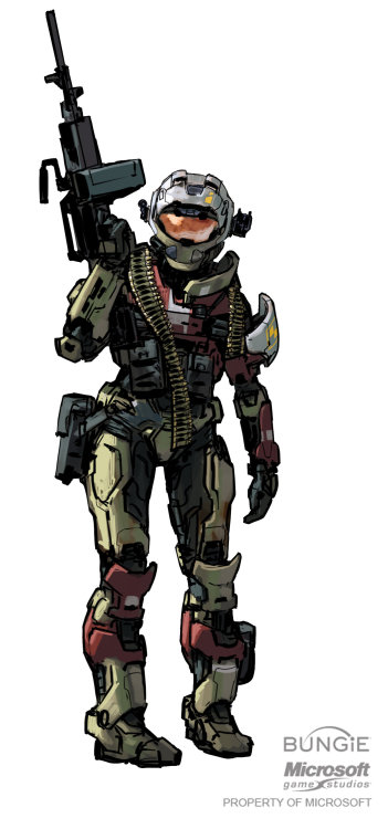 haloconceptart:Halo: Reach concept art for cut Noble Team members Rosenda and Thom.  By Isaac Hannaf