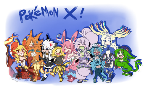 X version team gurlsand one guy. LMAOLuna/Delphox, Talon/Charizard, Bridgette/Furfrou, Marceline/Hel