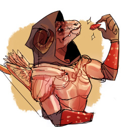 ocenot:  johann has been talking about skyrim a lot lately so i drew orga my baby gurl who has a soft spot for orcs 