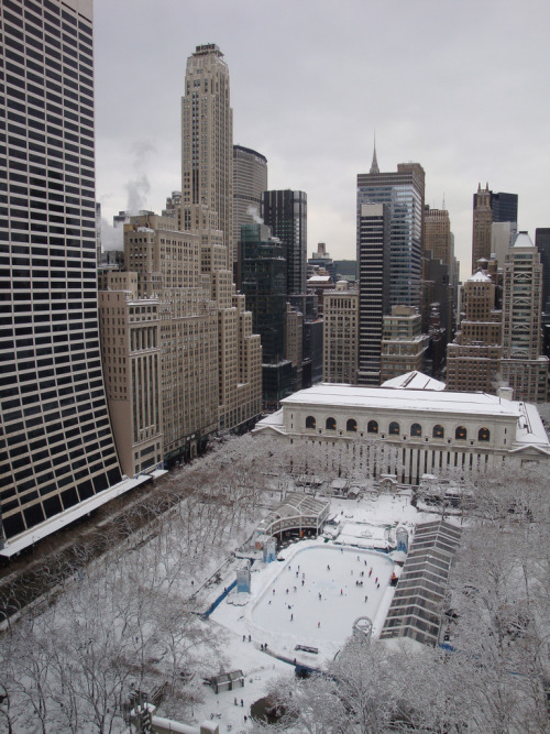NYC the morning after a record-setting snowfall.On the left is the Grace Building, SUNY Optometry, a