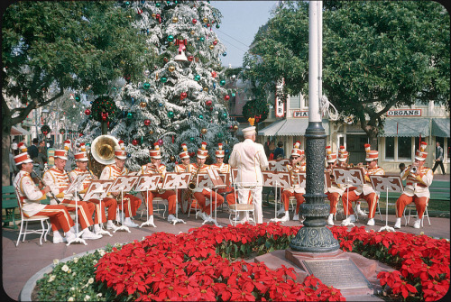 The Disneyland band performs at Town Square - Christmas time 1963. 