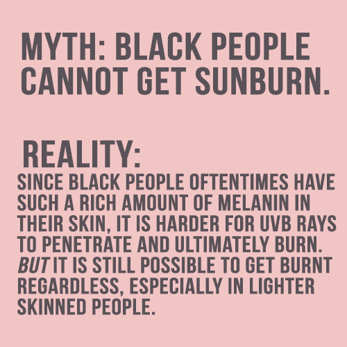 black-brat: source 1, source 2, source 3 because i always see posts by my ppl proudly boasting they dont burn and dont wear sunscreen!! kanye was #wrong when he said he too black to burn from sun rays!! please bee careful and get u a good sunscreen. :