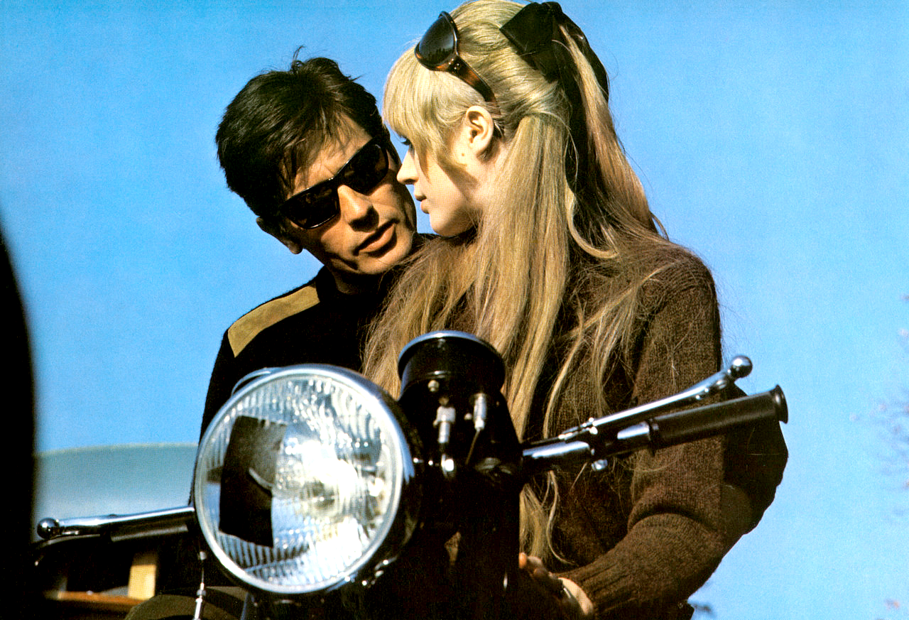 une-dame-folle:Alain Delon and Marianne Faithfull in The Girl on a Motorcycle, 1968