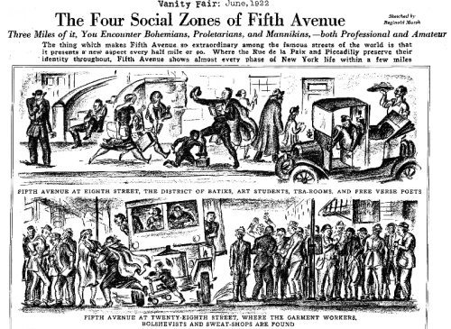 The Four Social Zones of Fifth Avenue, a sketch by Reginald Marsh for a 1922 issue of Vanity Fair.&n
