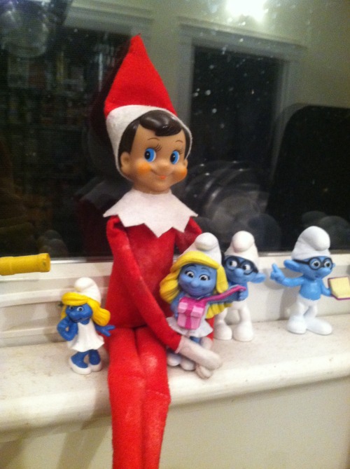 Elf on the Shelf Smurfs The elf is getting to know his new friend smurfette! what could her present be?