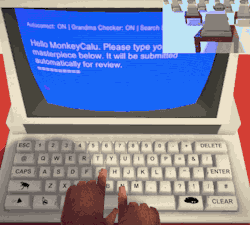alpha-beta-gamer:  Infinite Monkey Autocorrect is a ridiculous and ingenious experimental game in which you control a monkeys hands while attempting to create something that resembles a work of literature by using the shift keys to control your hands.