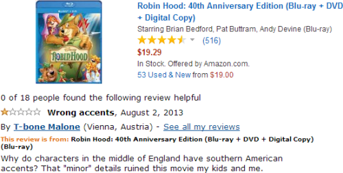 cabell:  a-mead-gal:  cabell:  asugarprince:  leasthelpful:  “Found talking cartoon animal movie to be historically inaccurate. One star.”  Lol if it was actually done in the English language as it was spoken in late 12th century England you